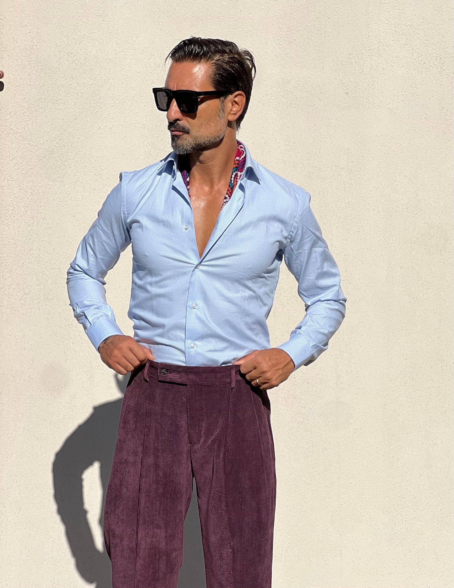 PANTALONE VELLUTO PRUGNA PINCES VITA ALTA XAGON