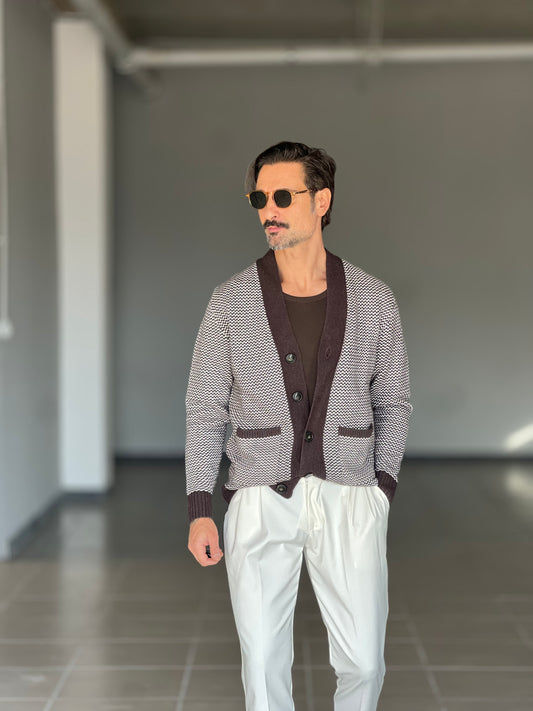 CARDIGAN MORO MISTO LANA EFFETTO BOTTONATO