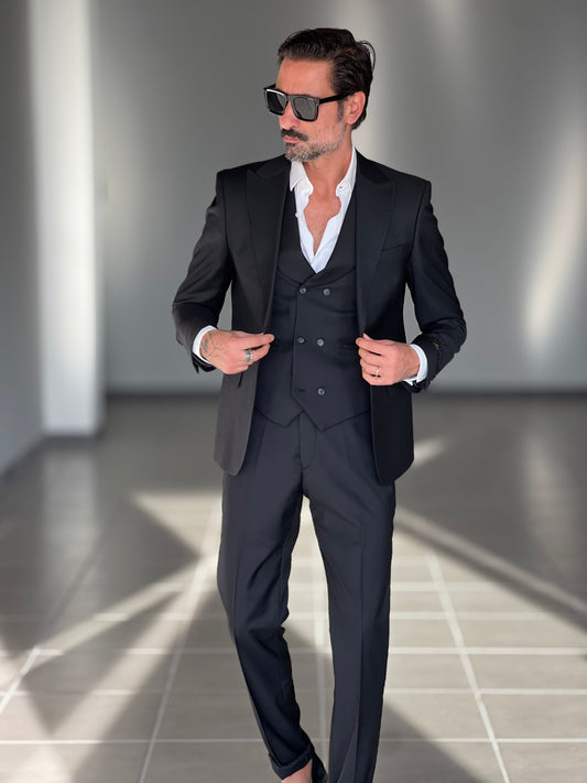 ABITO LANA E MISTI NERO 3 PEZZI GILET