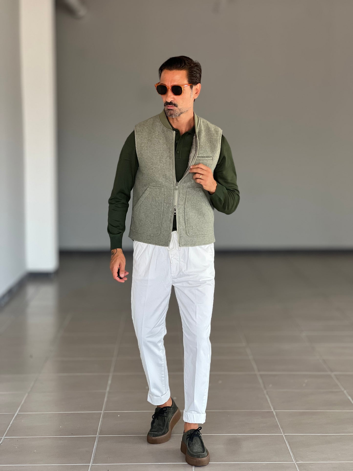 GILET VERDE PANNO E PIUMINO REVERSIBILE