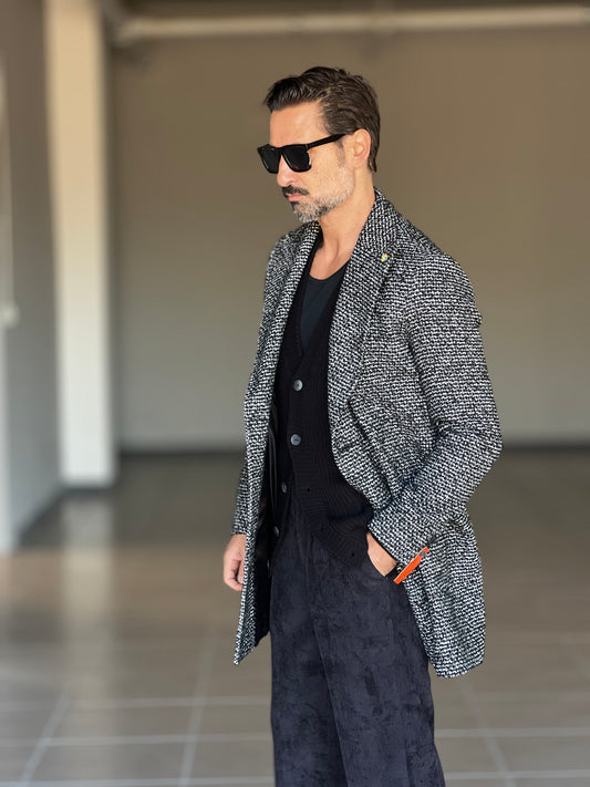 CAPPOTTO NERO DOPPIOPETTO TWEED