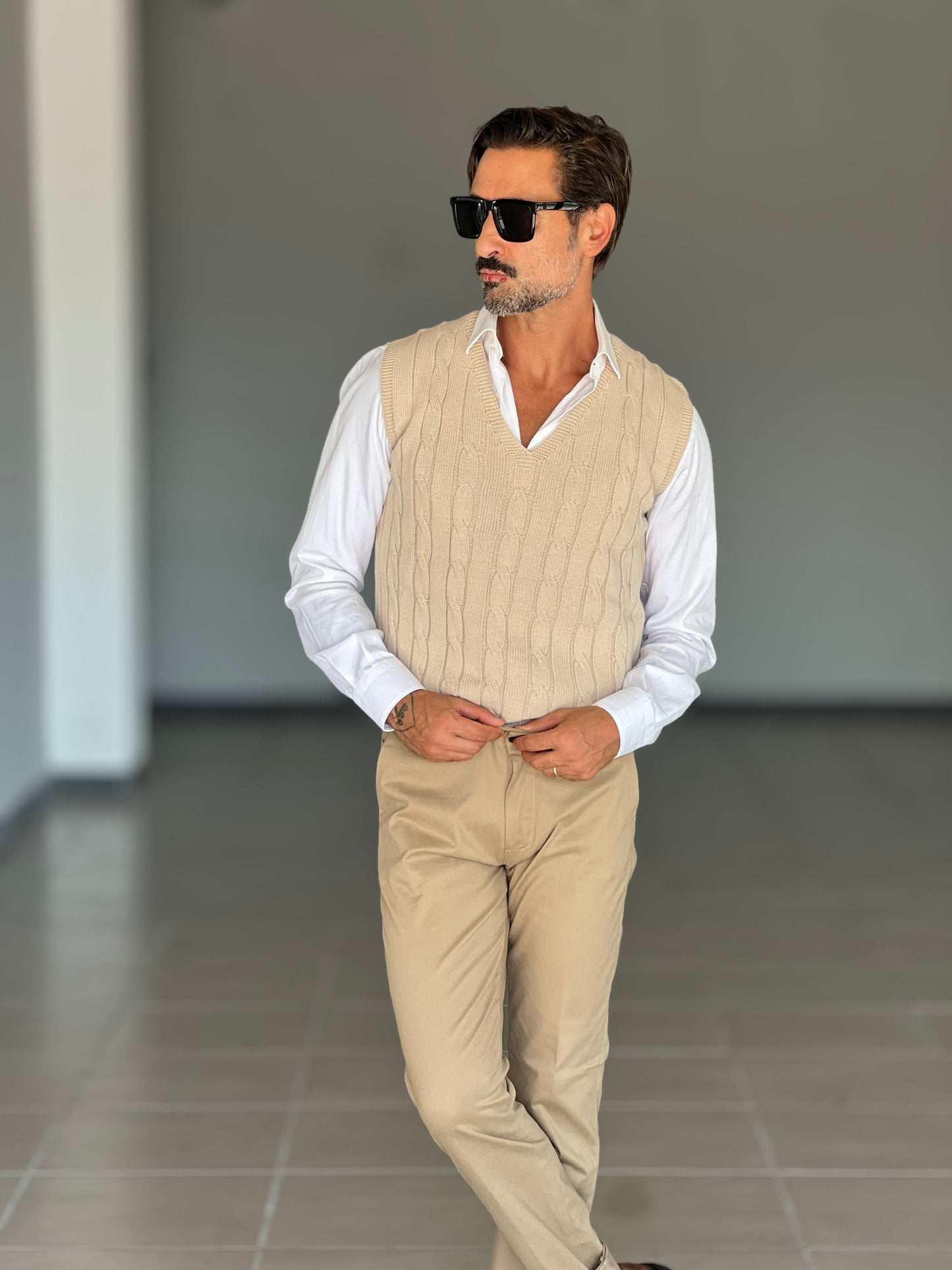 GILET MAGLIA CAMMELLO TRECCIA INGLESE