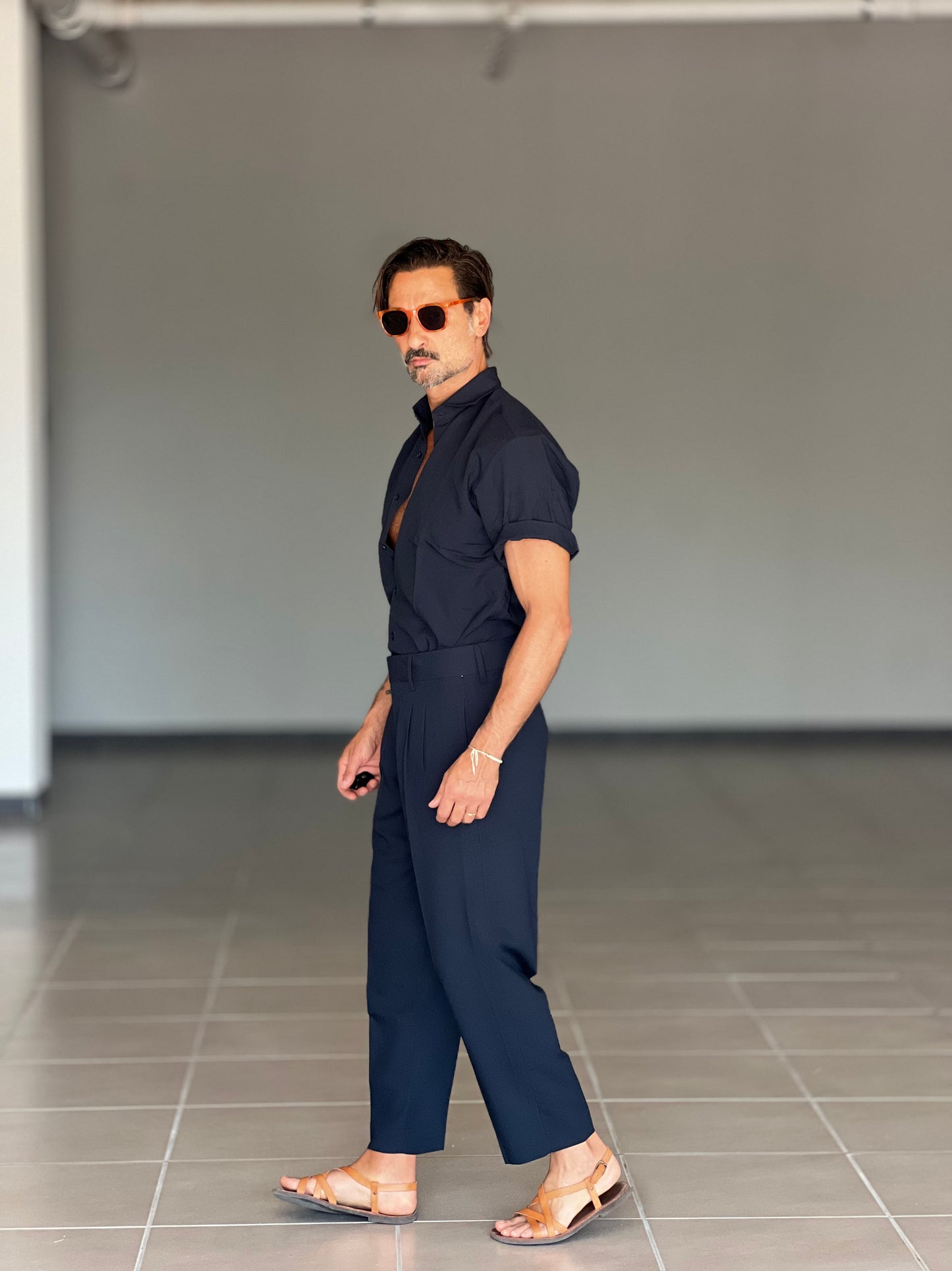 PANTALONE ESTIVO LINO E COTONE BLU PINCES