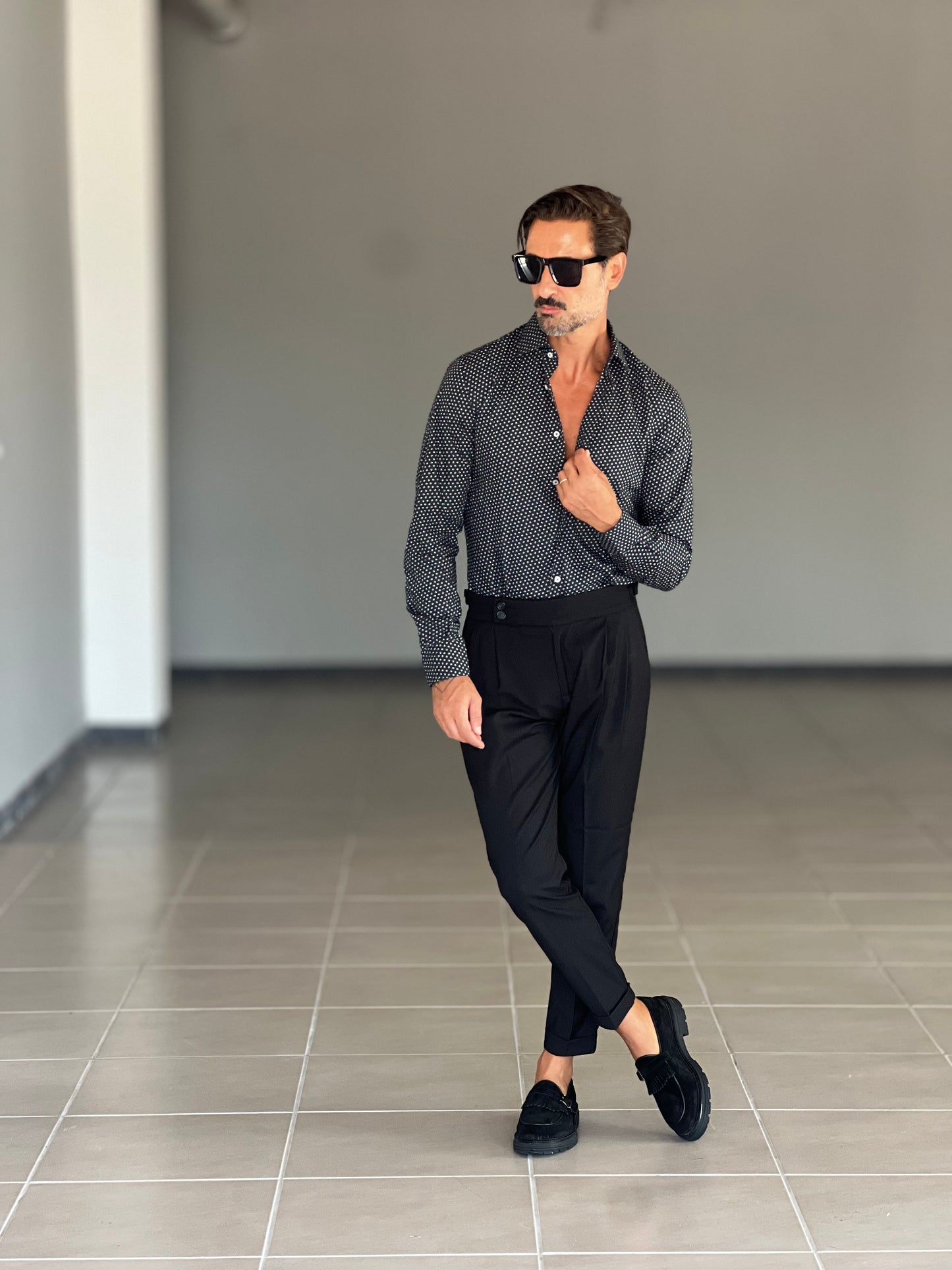 CAMICIA DEPOT FONDO NERO POIS BIANCO