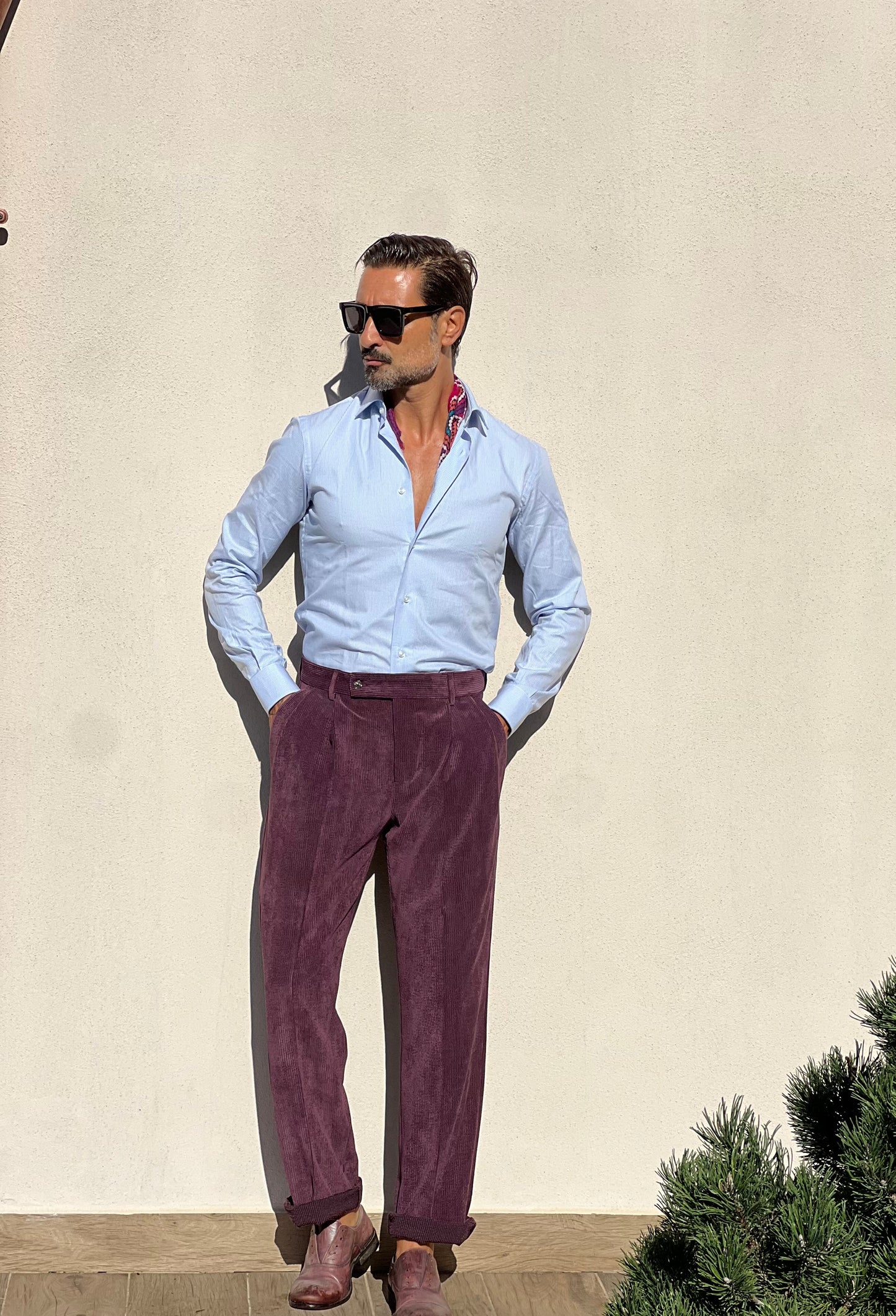 PANTALONE VELLUTO PRUGNA PINCES VITA ALTA XAGON
