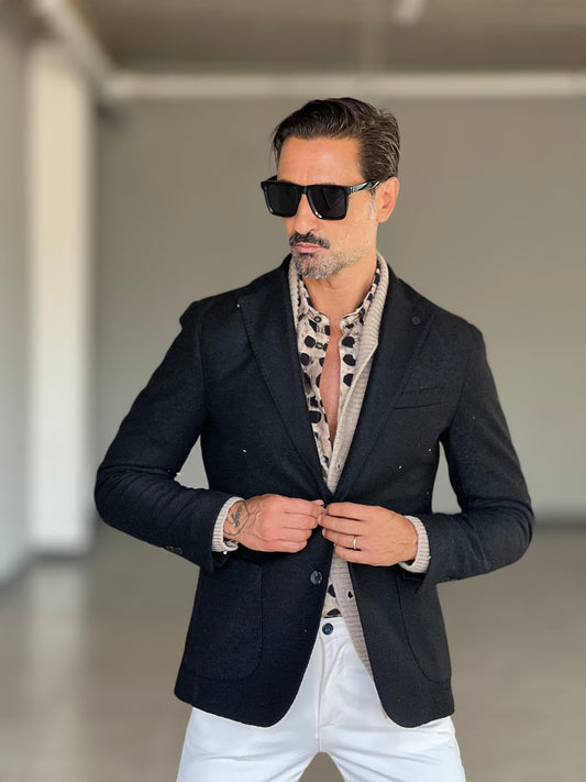 GIACCA LANA E MISTI NERA XAGON MONOPETTO