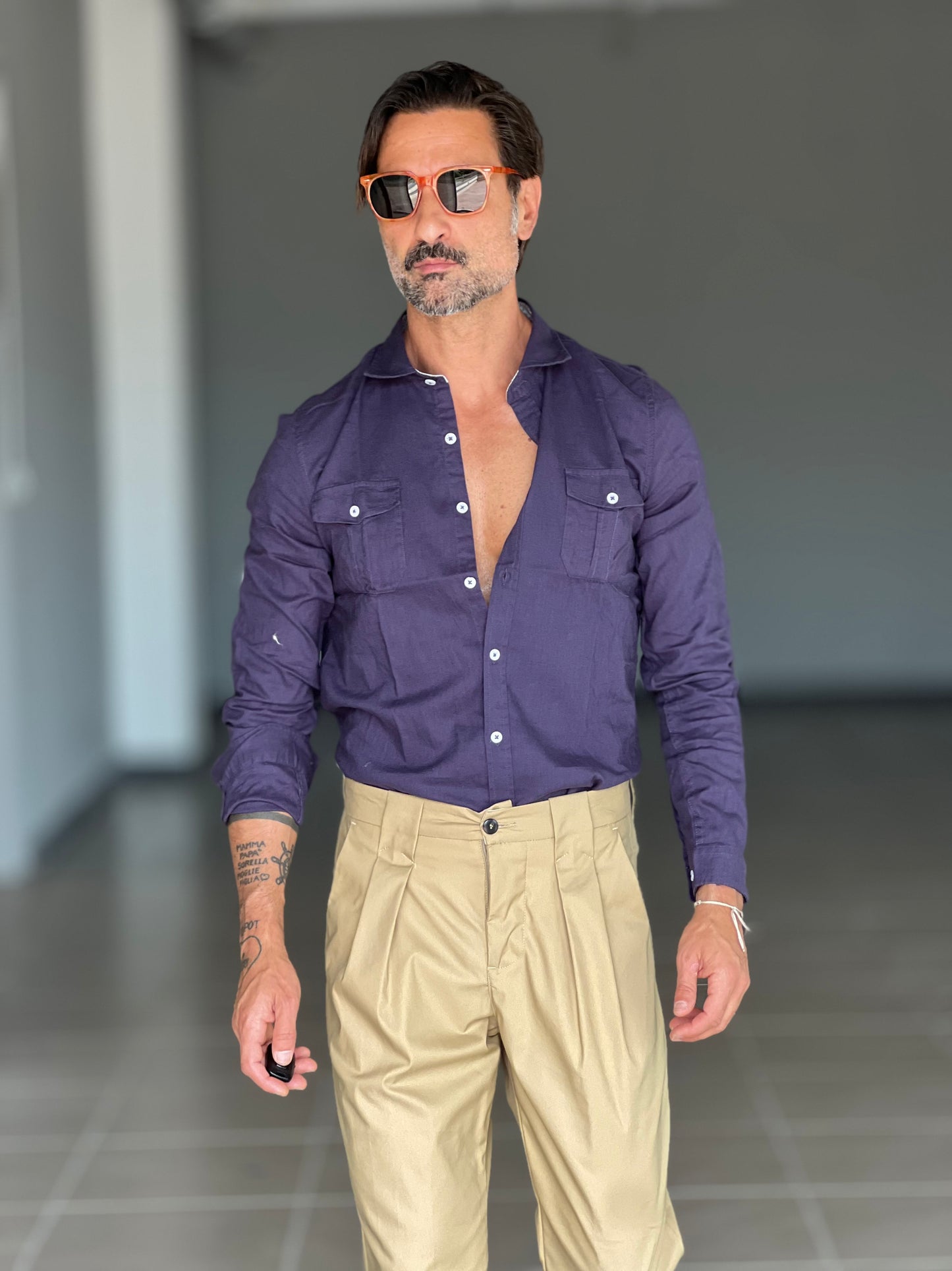CAMICIA TEXANA BLU MISTO LINO