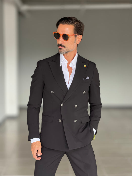 ABITO NERO DOPPIOPETTO BOTTONE METALLO VISCOSA E MISTI