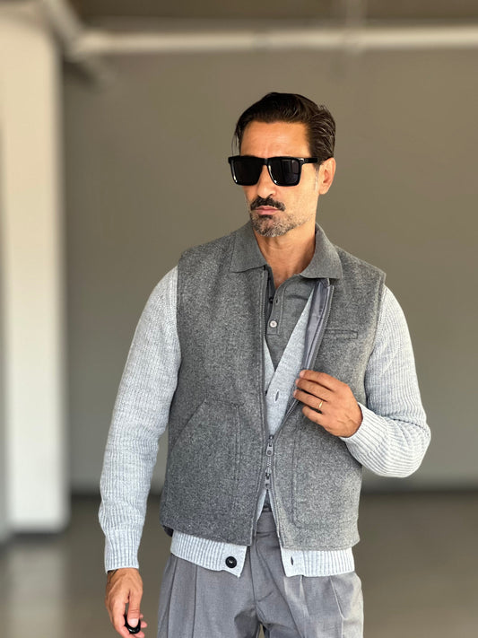 GILET GRIGIO PANNO E PIUMINO REVERSIBILE