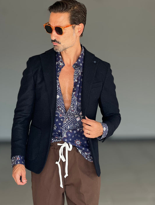 GIACCA LANA E MISTI BLU XAGON MONOPETTO