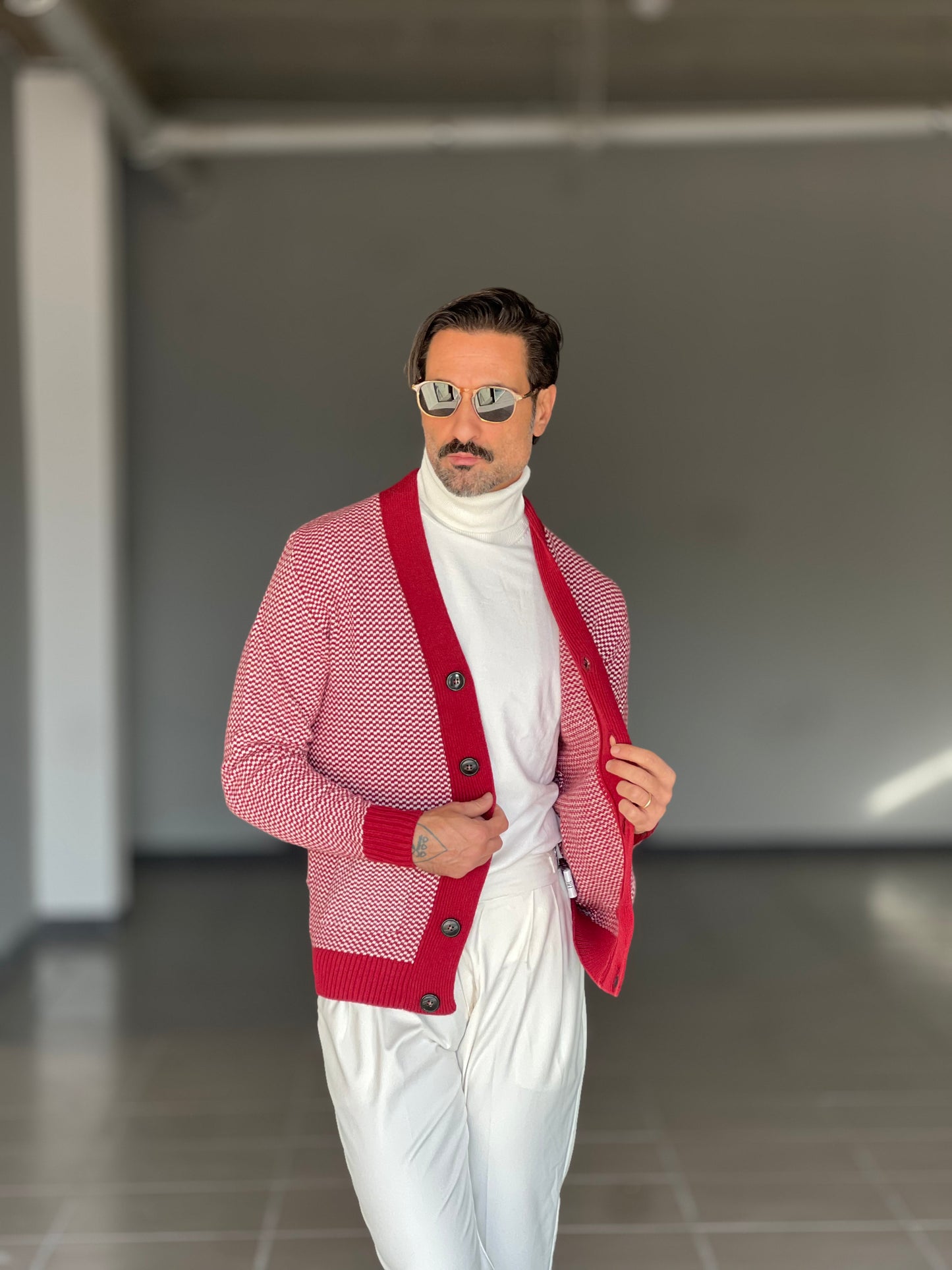 CARDIGAN PRUGNA MISTO LANA EFFETTO BOTTONATO