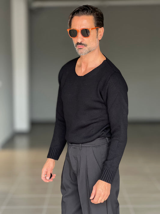 BLUE THREAD COTTON CREW NECK SWEATER