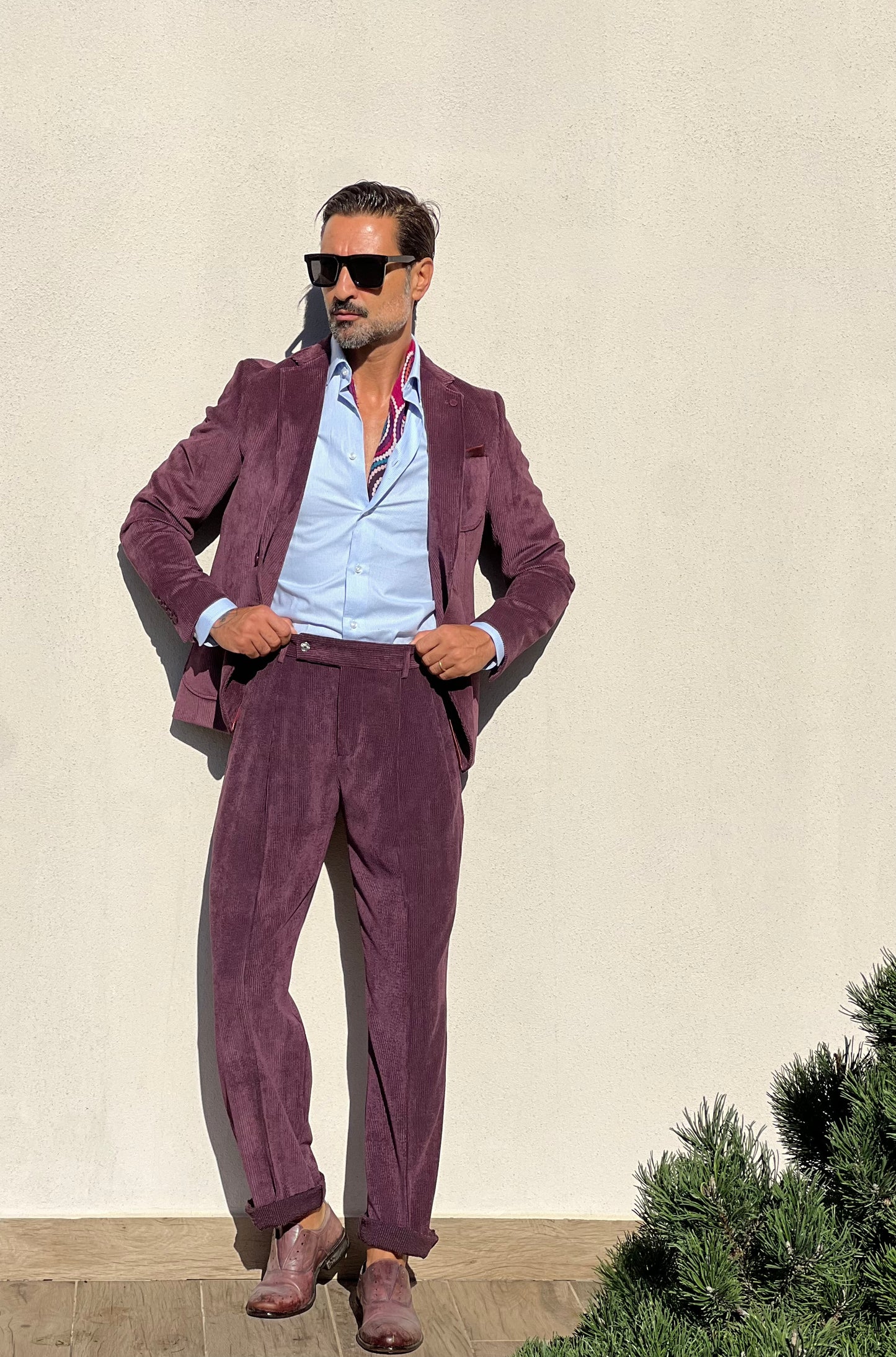 PANTALONE VELLUTO PRUGNA PINCES VITA ALTA XAGON