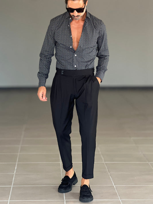 PANTALONE VITA ALTA NERO FIBIA VISCOSA E MISTI