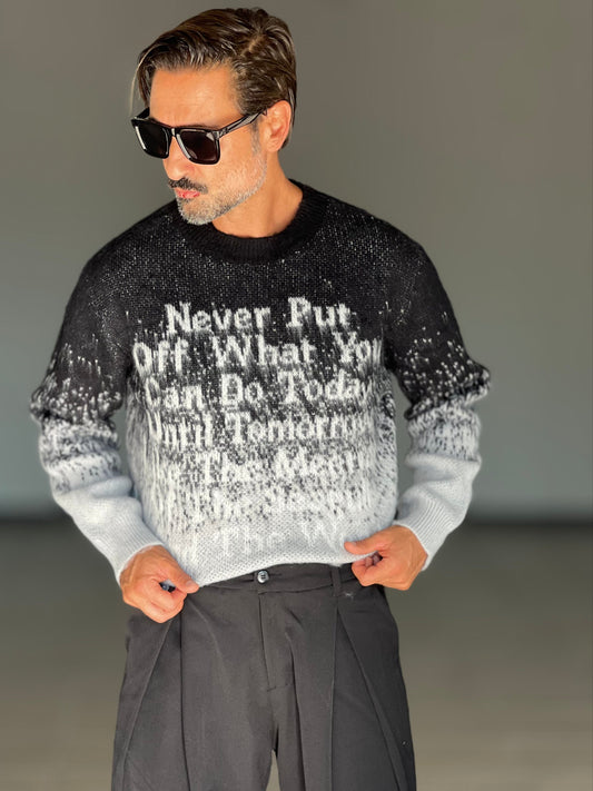 BLUE THREAD COTTON CREW NECK SWEATER