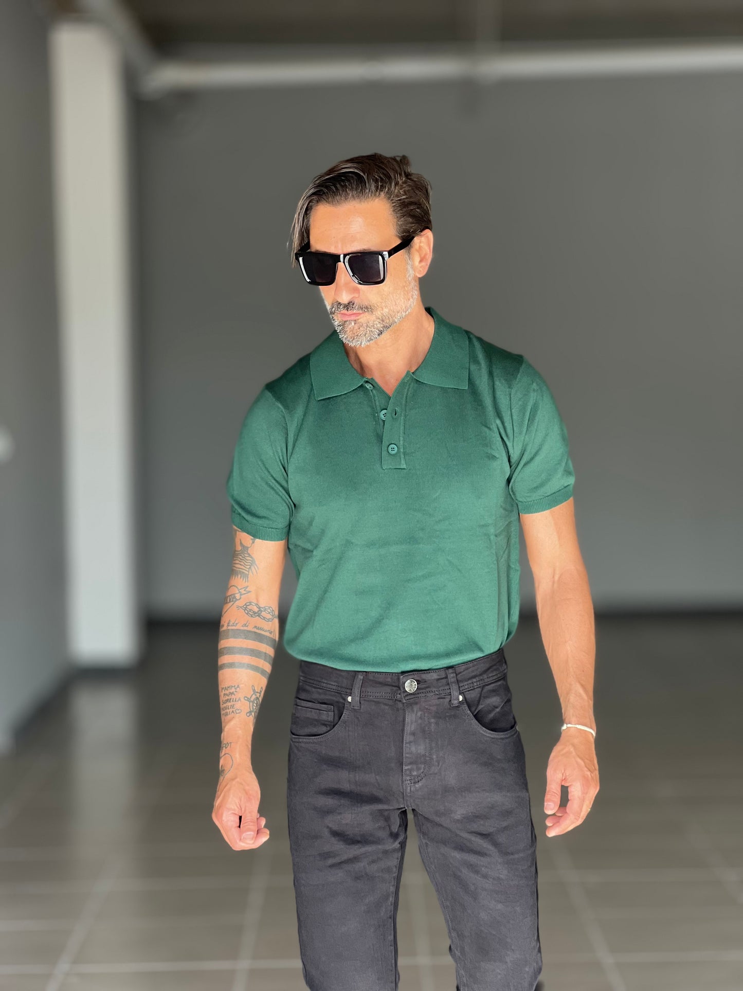 POLO VERDE FIAMMATA COLLO 3 BOTTONI