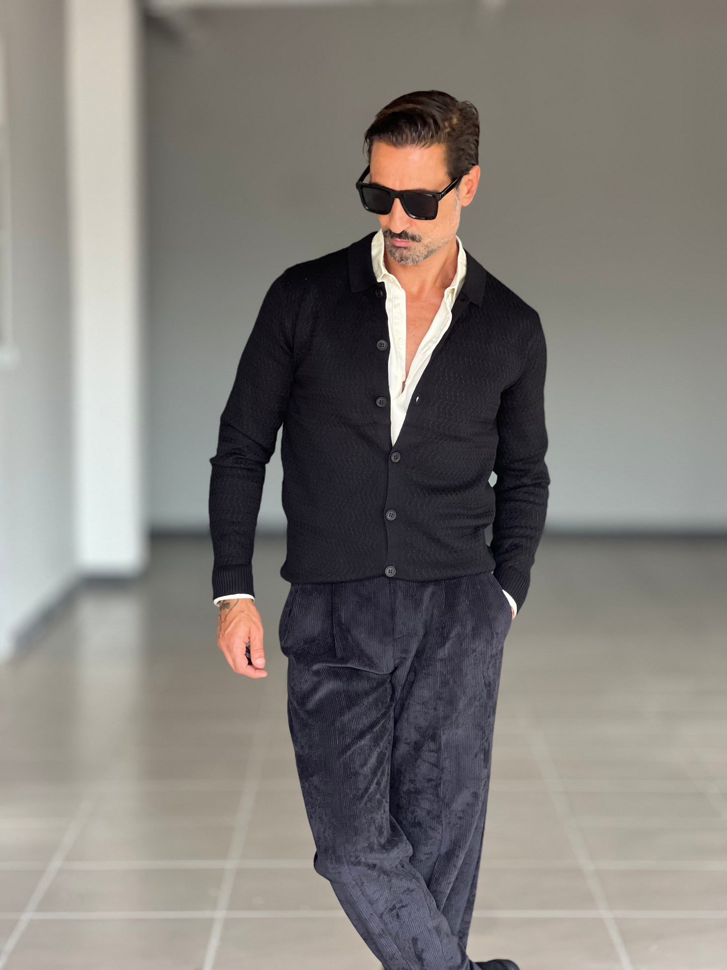 POLO CARDIGAN NERA TRAMATA