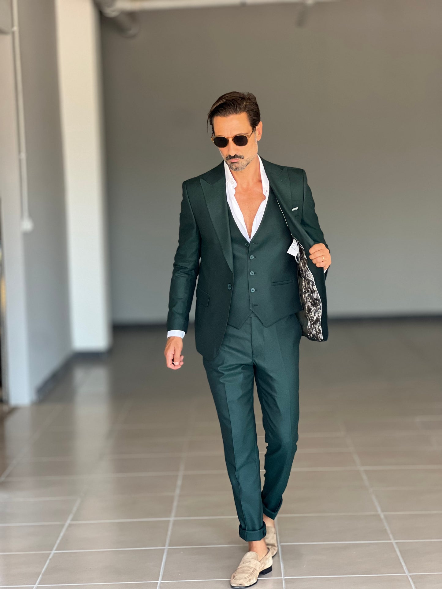 ABITO LANA E MISTI VERDE 3 PEZZI GILET REVERSIBILE