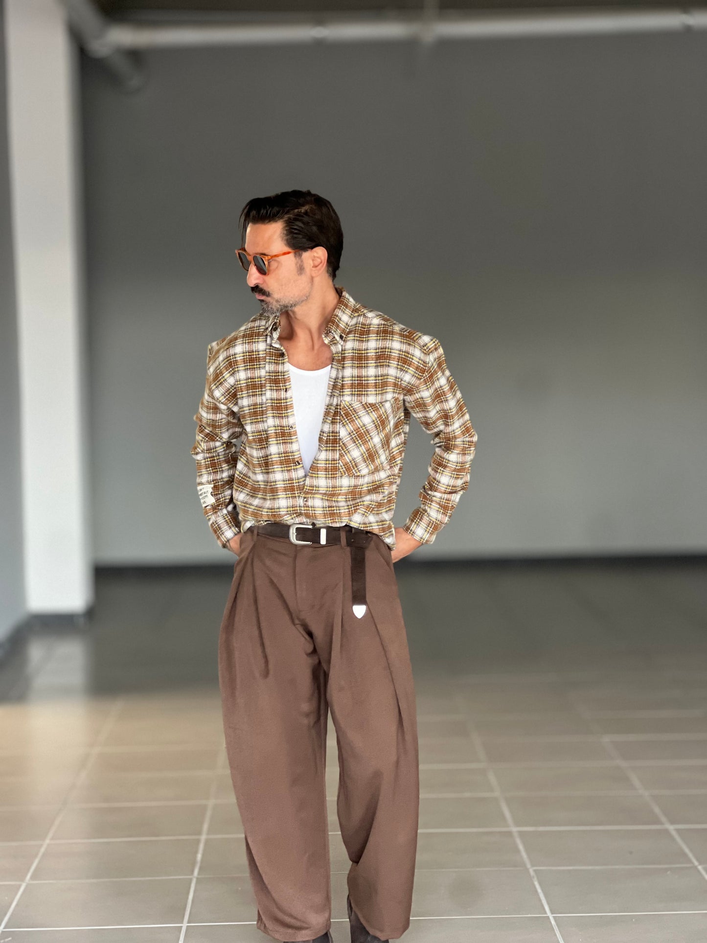 CAMICIA FLANELLA TARTAN CAMMELLO E PANNA