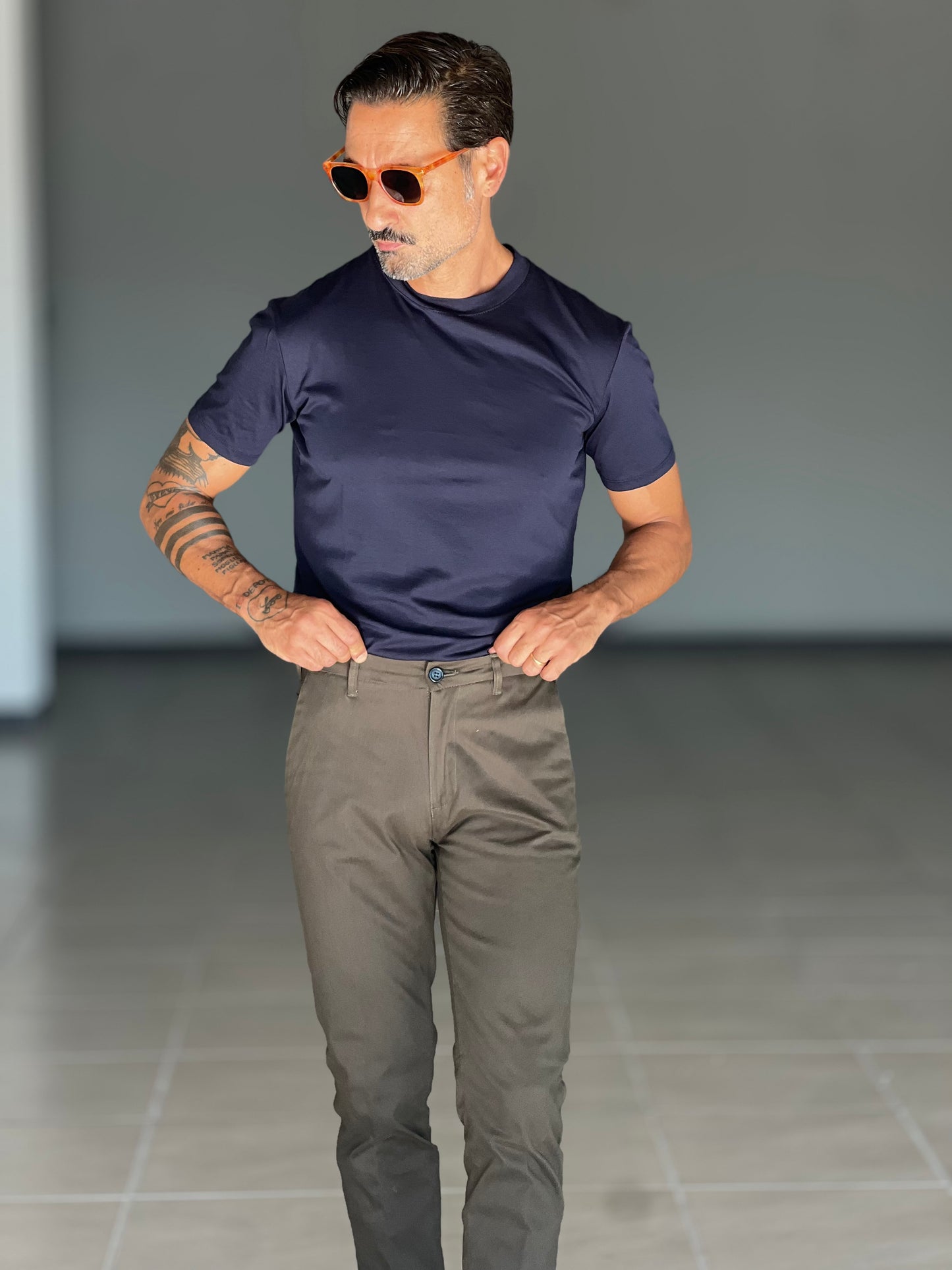 PANTALONE VERDONE GABARDINE DI COTONE