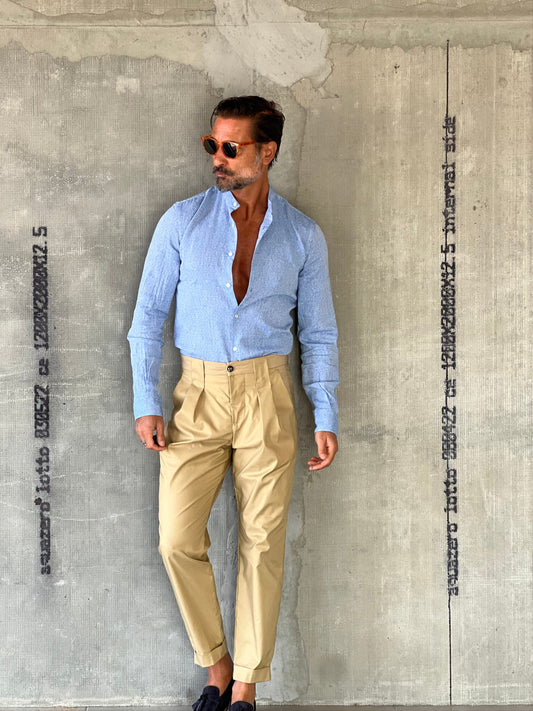 CAMICIA DEPOT CELESTE MELANGE COREANA GARZATA