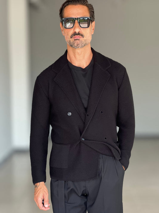 CARDIGAN NERO GIACCA DOPPIOPETTO NIDO D'APE