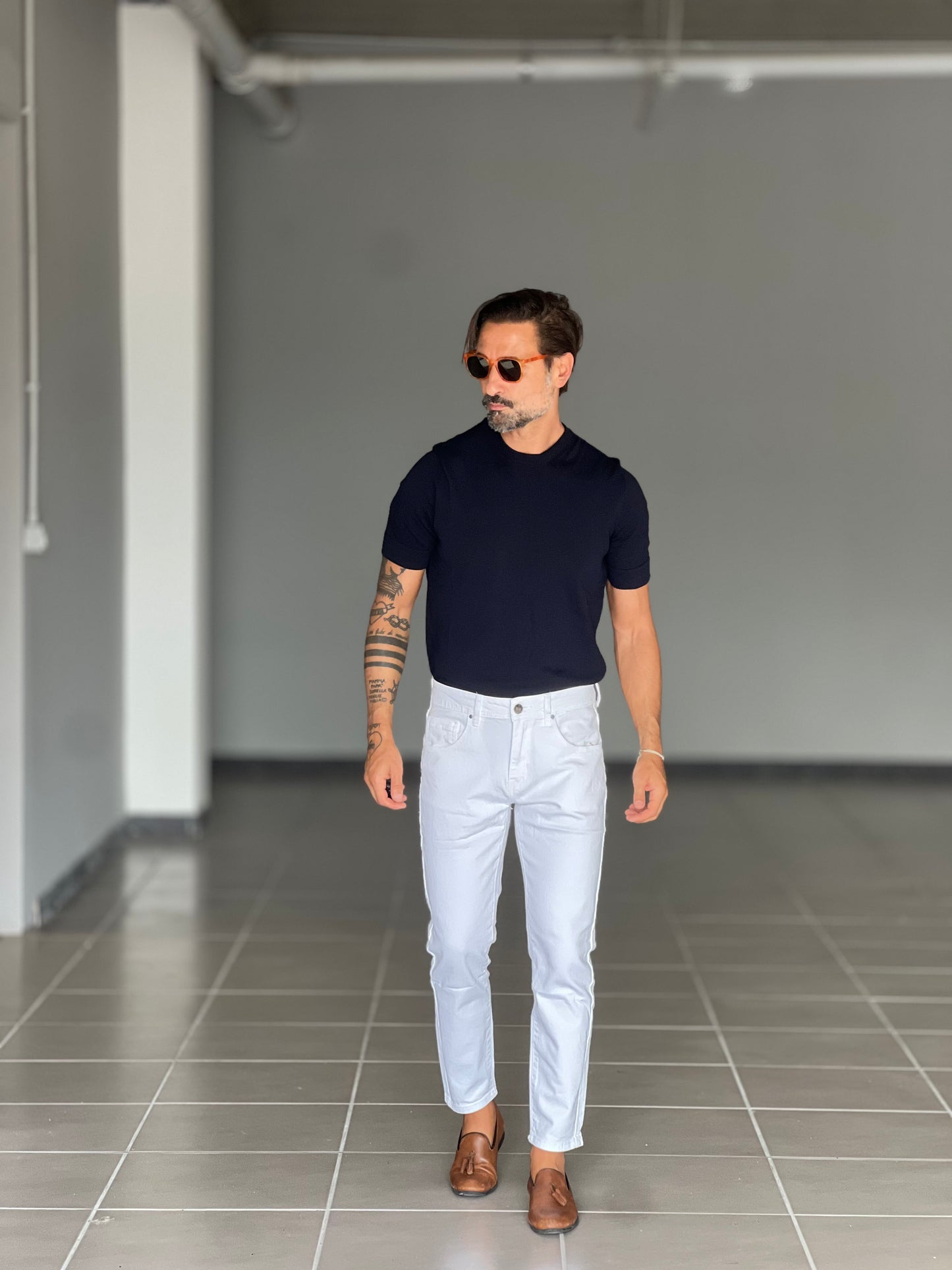 BLUE THREAD COTTON CREW NECK SWEATER