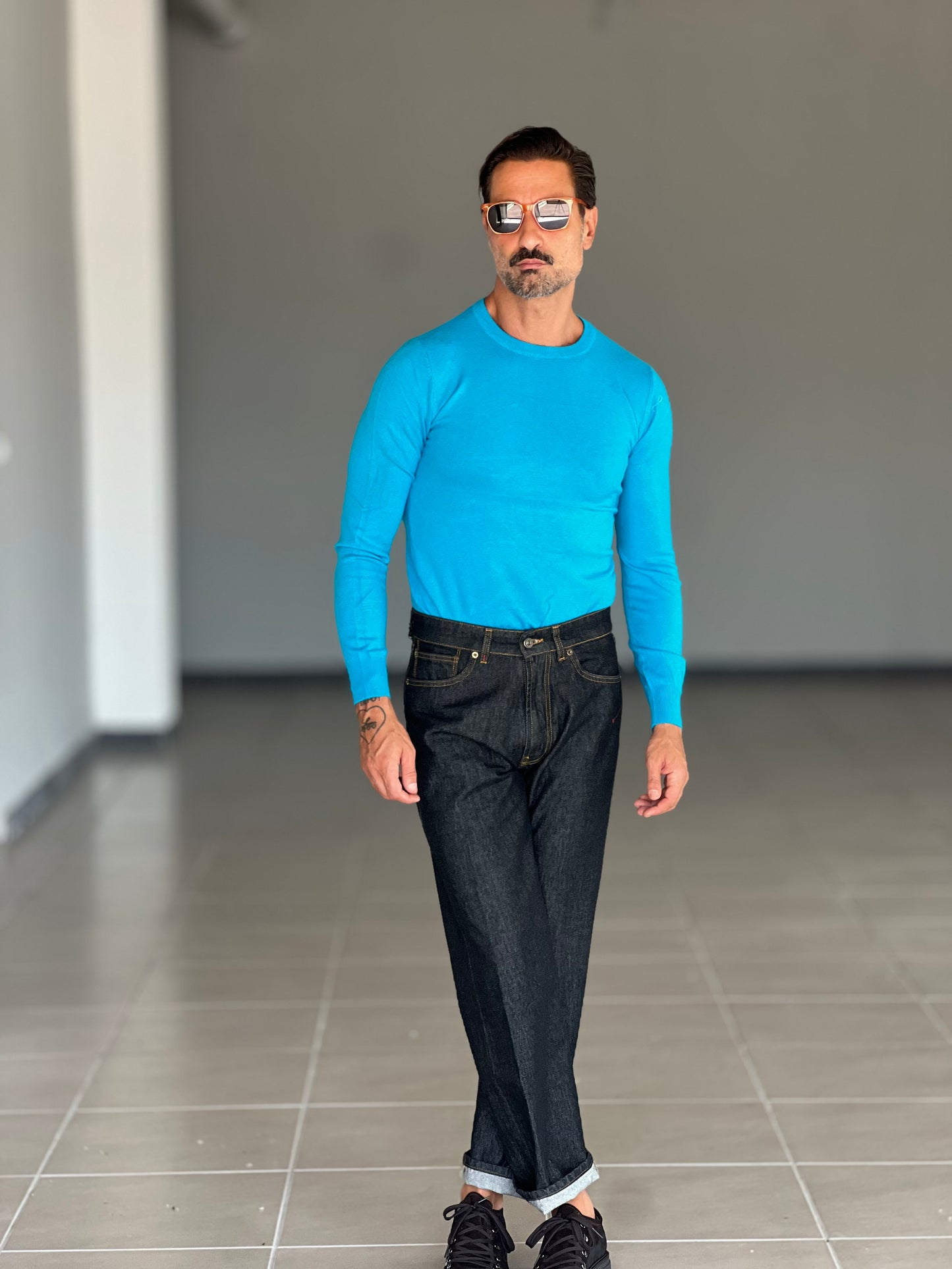 MAGLIA GIRO TURCHESE VISCOSA E MISTI
