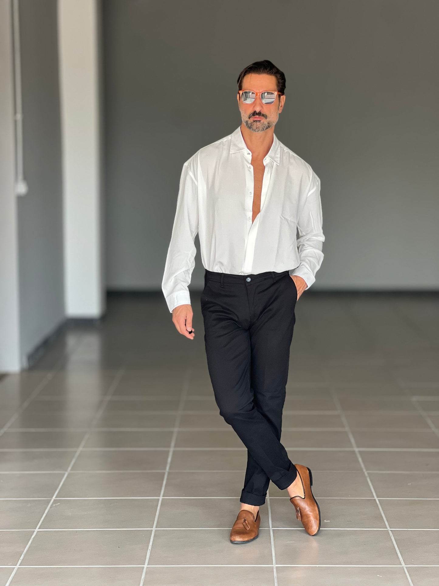 PANTALONE NERO GABARDINE DI COTONE