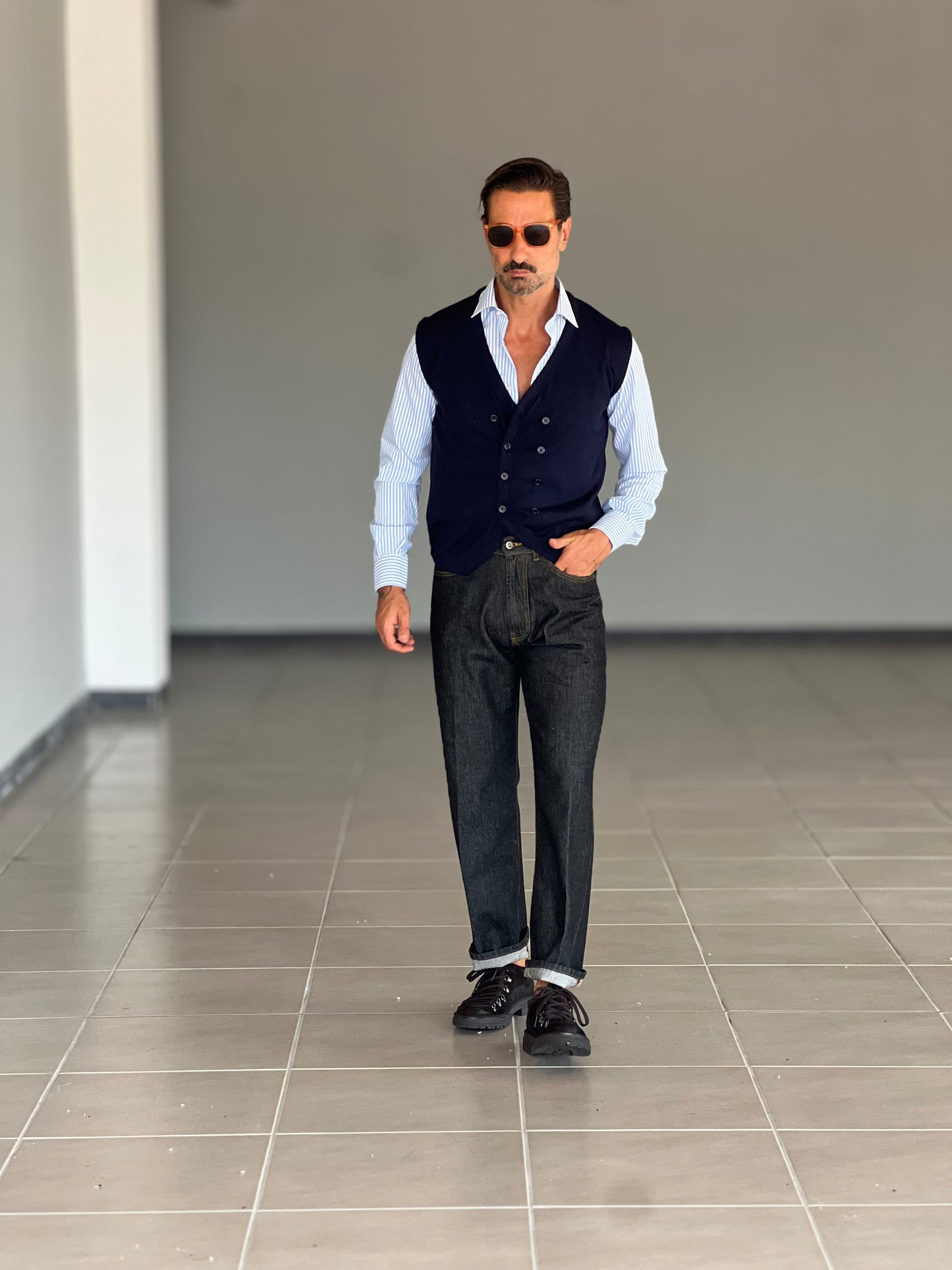 GILET MAGLIA BLU DOPPIOPETTO