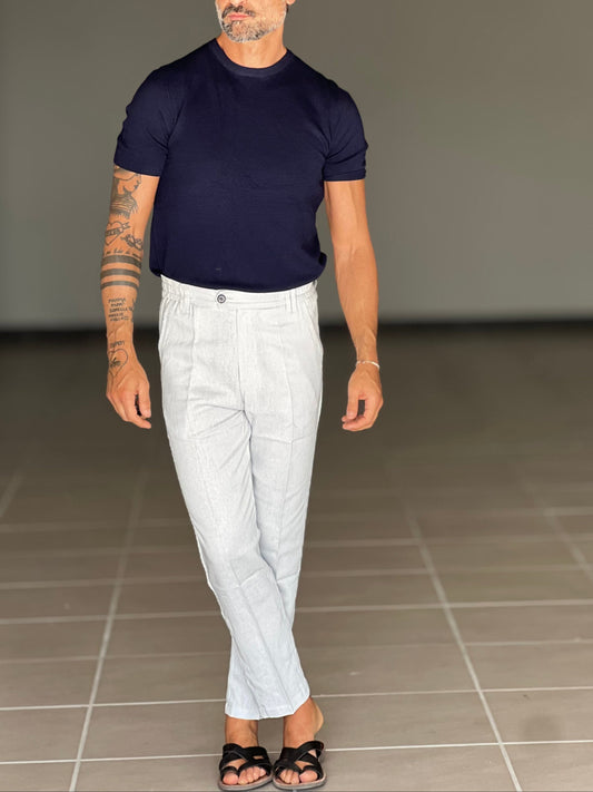 PANTALONE LINO GRIGIO MOLLA IN VITA