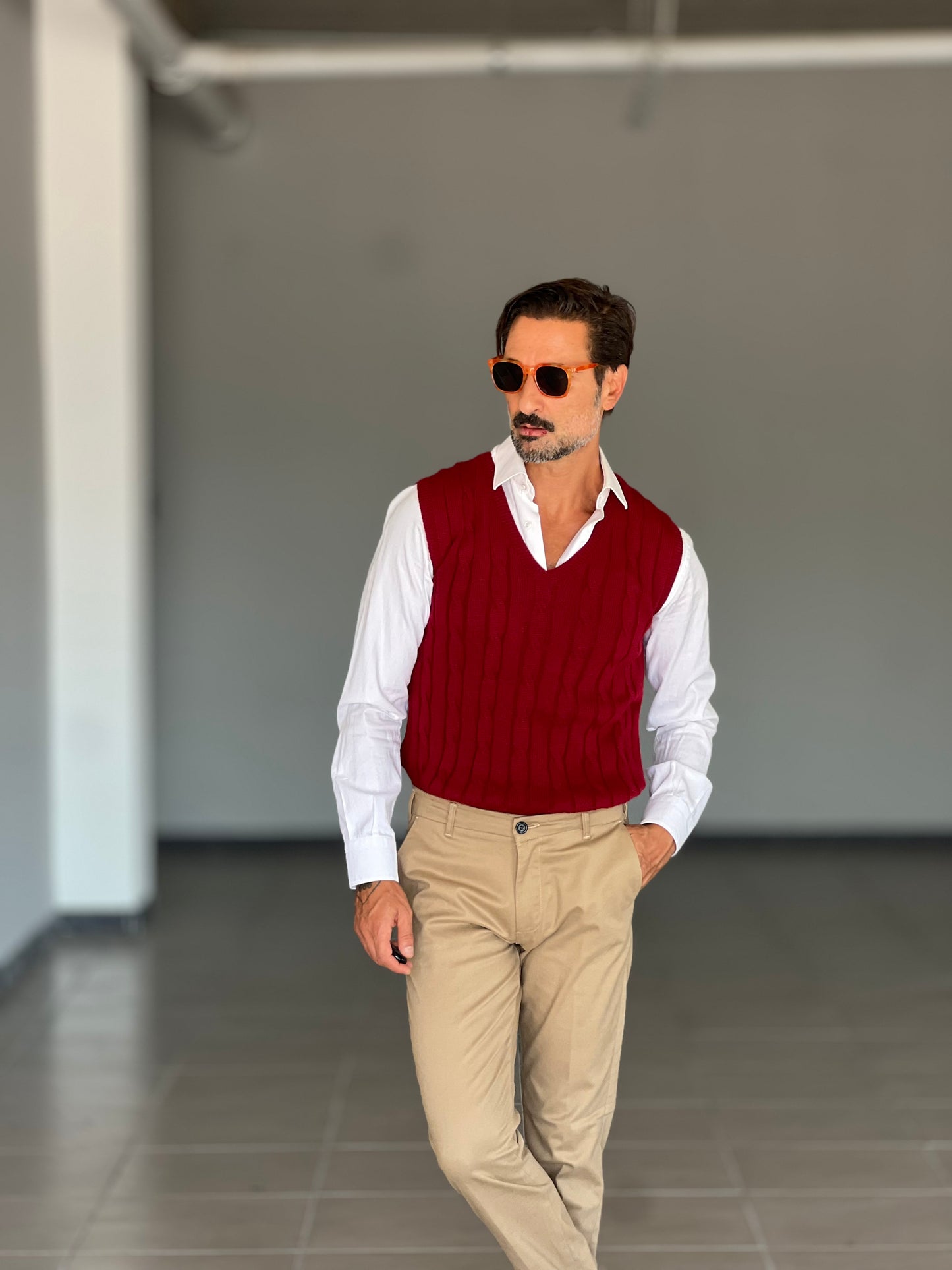 GILET MAGLIA ROSSO TRECCIA INGLESE