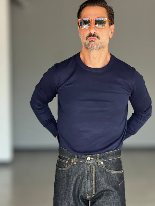 MAGLIA GIRO BLU VISCOSA E MISTI EFFETTO CASHMERE