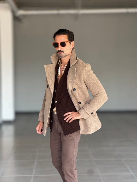 CAPPOTTINO CAMMELLO LAVORAZIONE ALPACA TESSUTO LANA E MISTI KOON