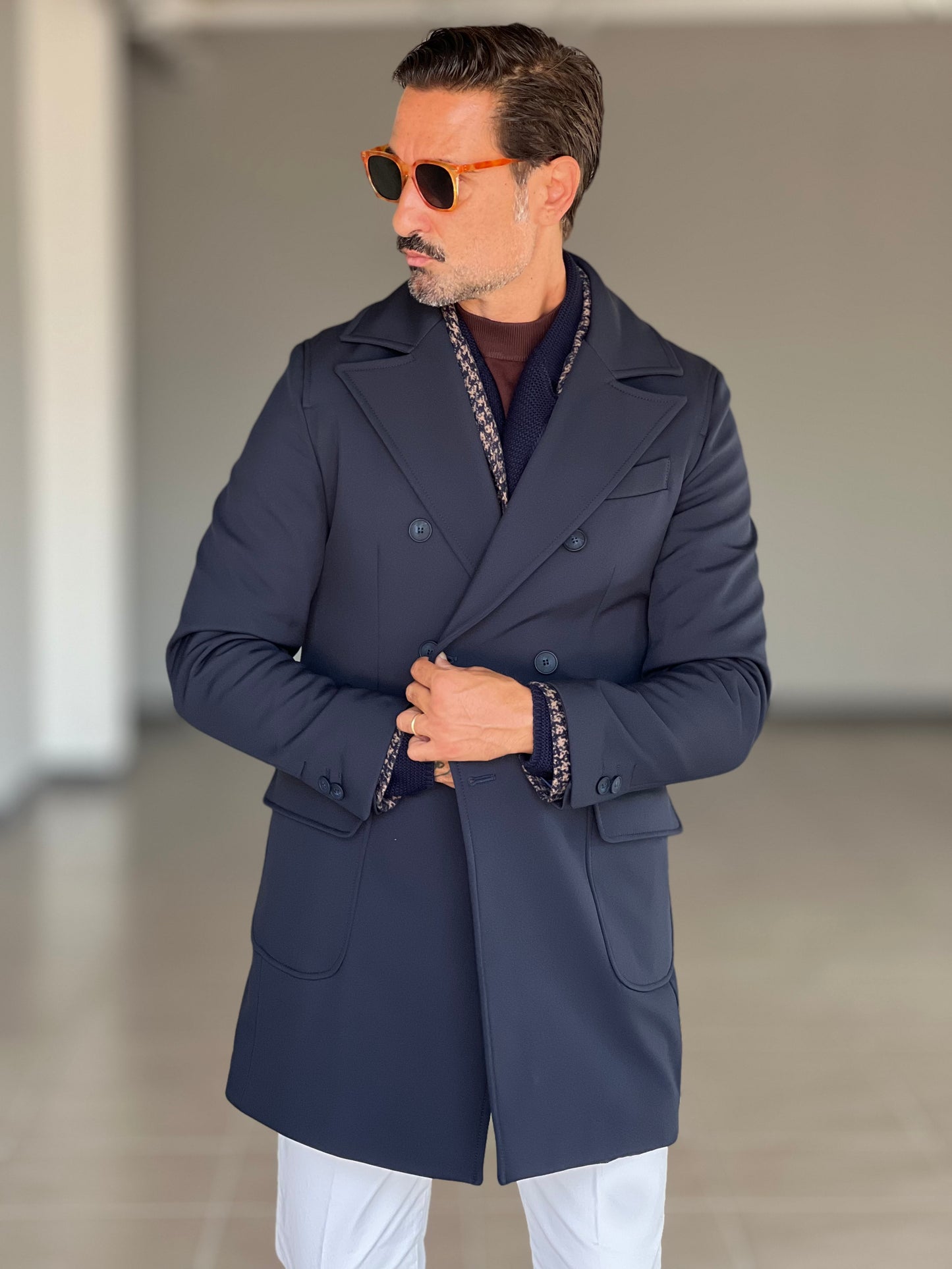 TRENCH BLU IMBOTTITO TECNICO DOPPIOPETTO