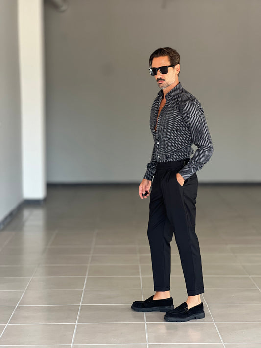 PANTALONE VITA ALTA NERO FIBIA VISCOSA E MISTI