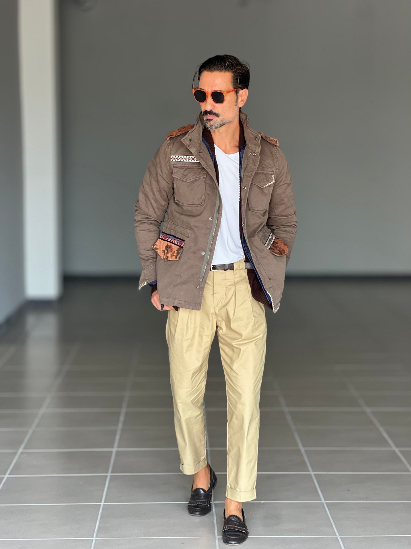 FILL JACKET BL11 VERDE PATCH AZTECHE IMBOTTITA TASCHE