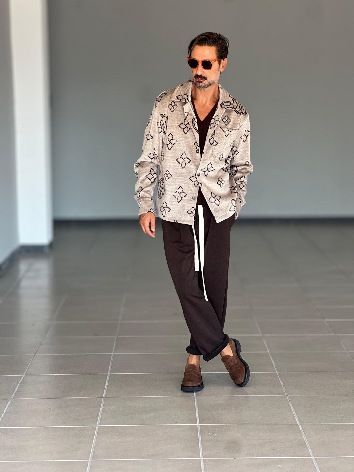 FILL JACKET MAGLIA E TESSUTO BEIGE RICAMO NERO
