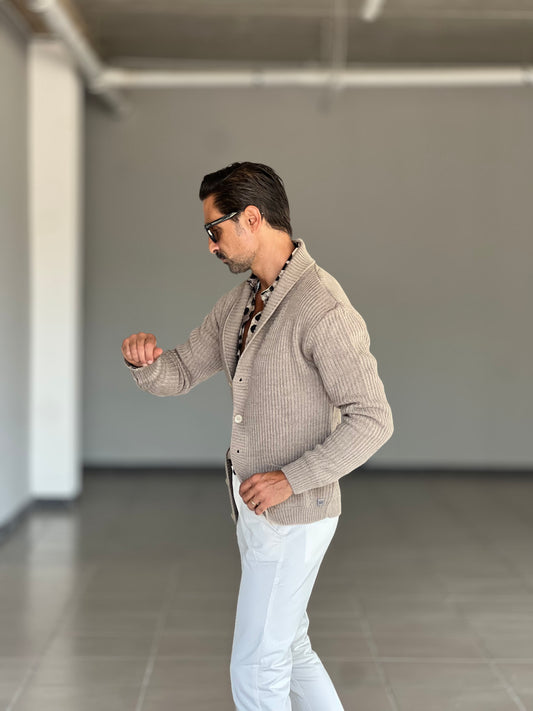 BEIGE COTTON OPEN CARDIGAN