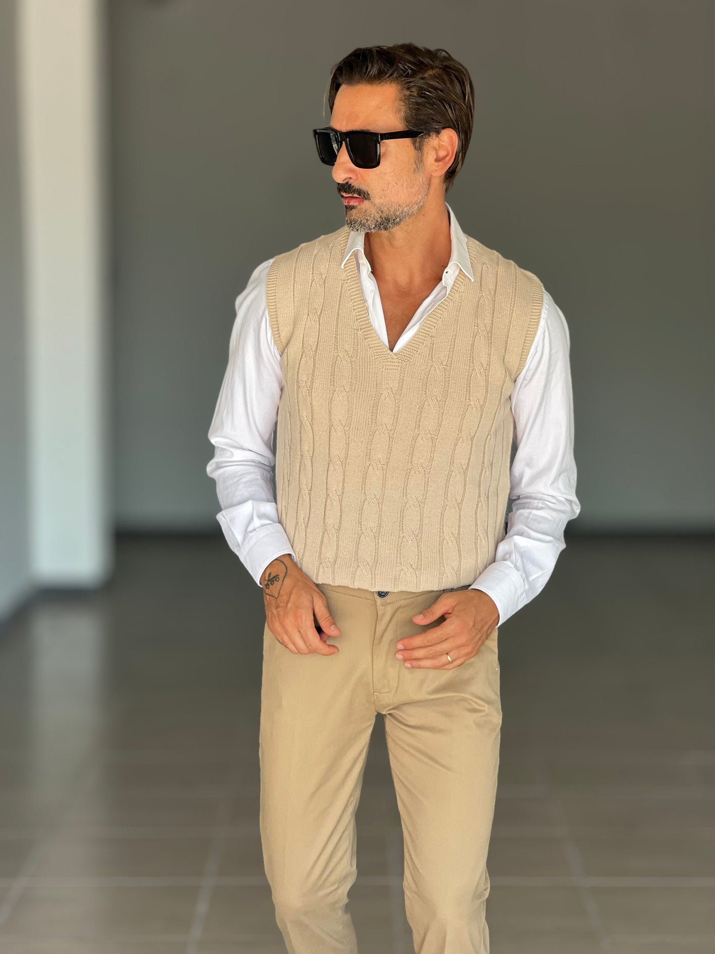 GILET MAGLIA CAMMELLO TRECCIA INGLESE
