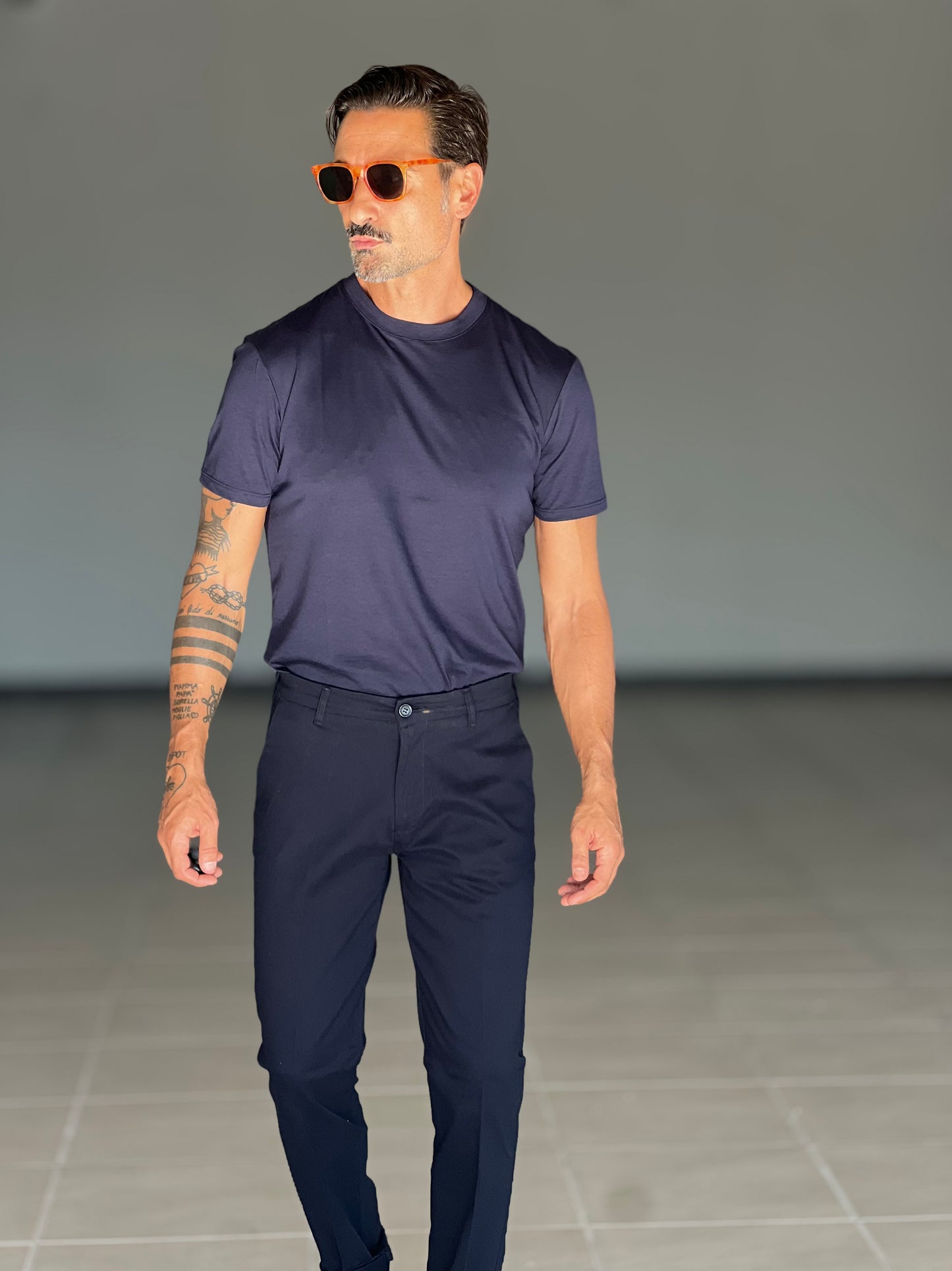 PANTALONE BLU NAVY GABARDINE DI COTONE