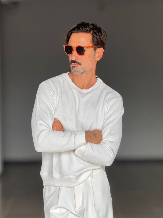 WHITE VISCOSE TROUSERS WITH REGULAR BOTTOM