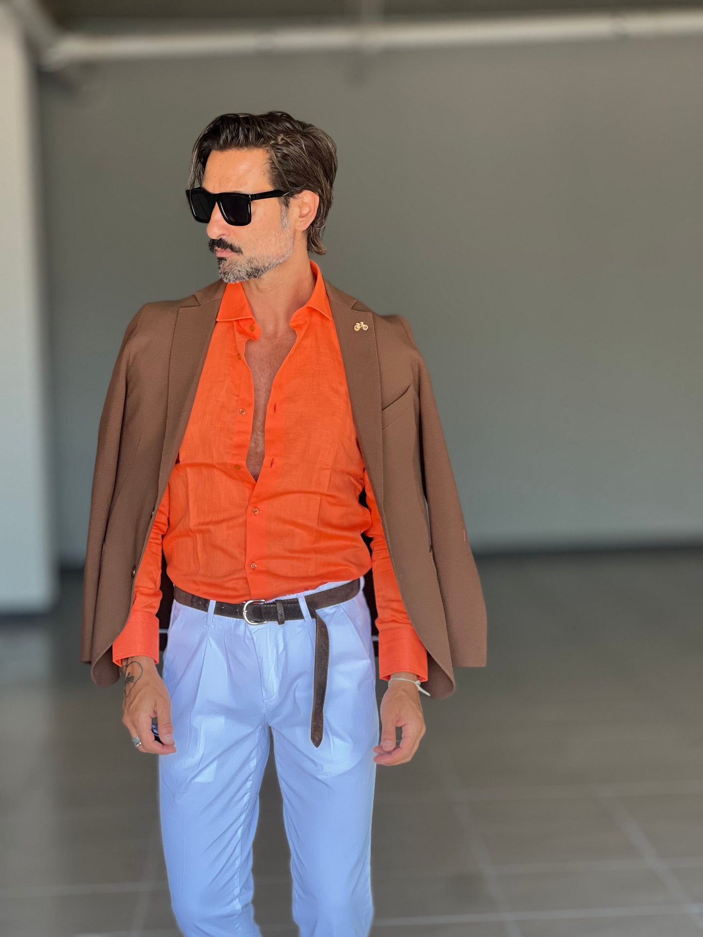 CAMICIA ARANCIO 100%LINO