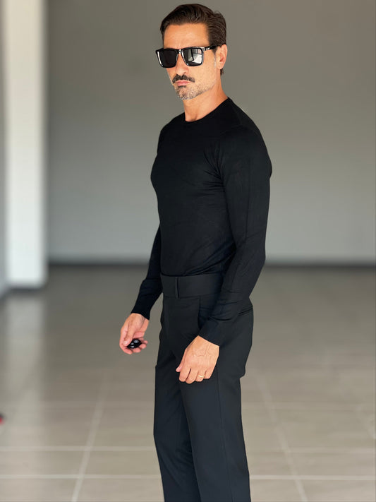 MAGLIA GIRO NERO VISCOSA E MISTI