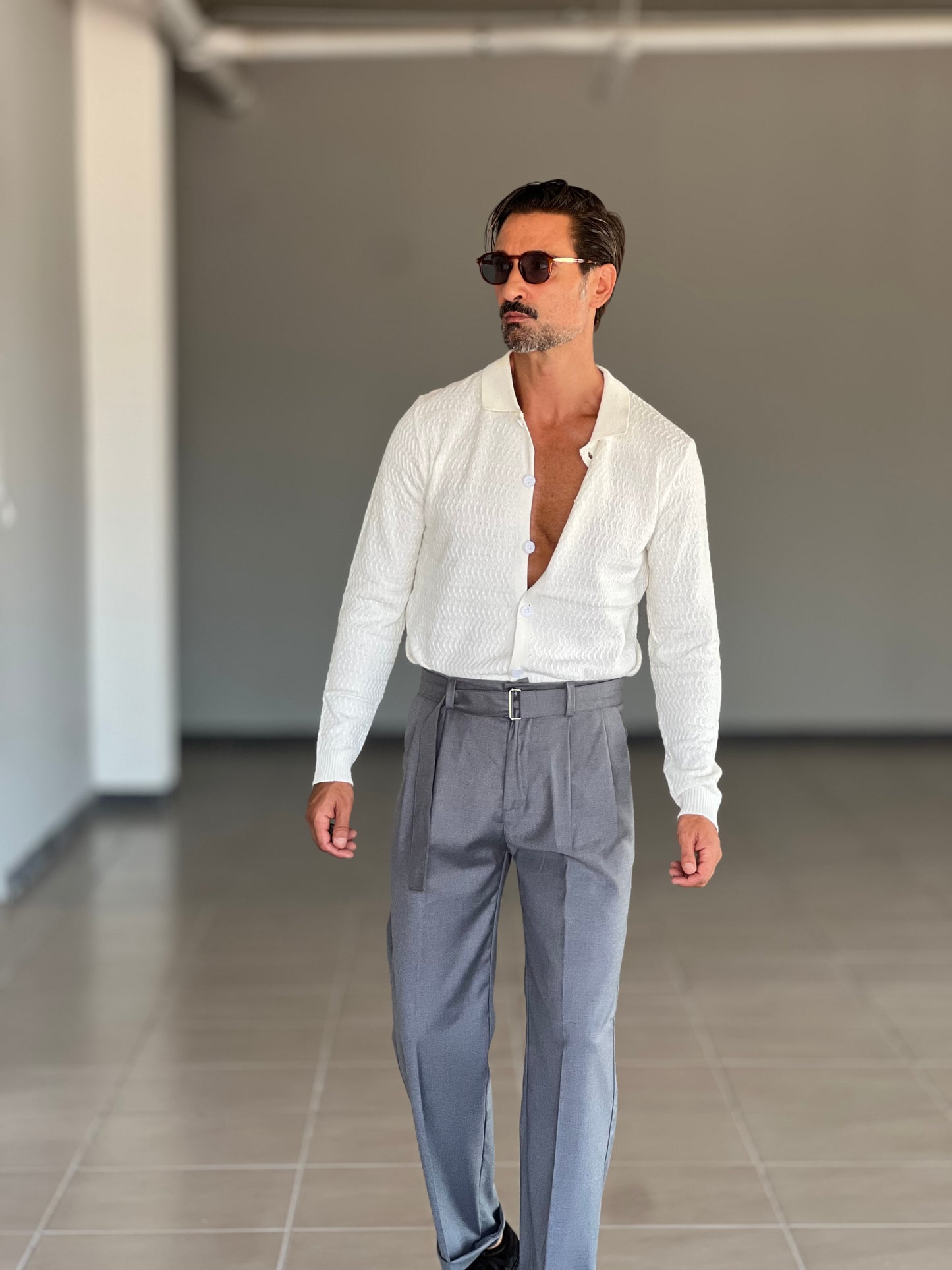 PANTALONE FONDO AMPIO GRIGIO CINTURA VISCOSA E MISTI