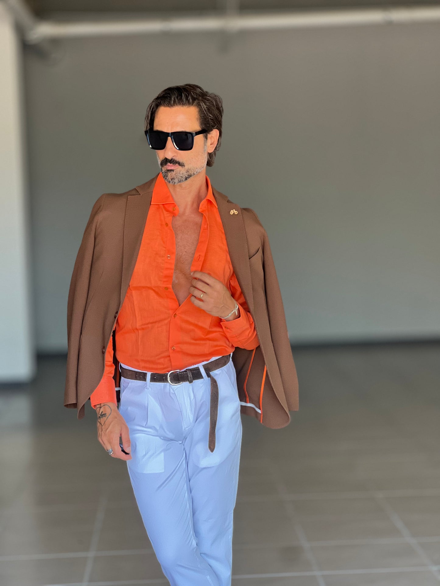 CAMICIA ARANCIO 100%LINO