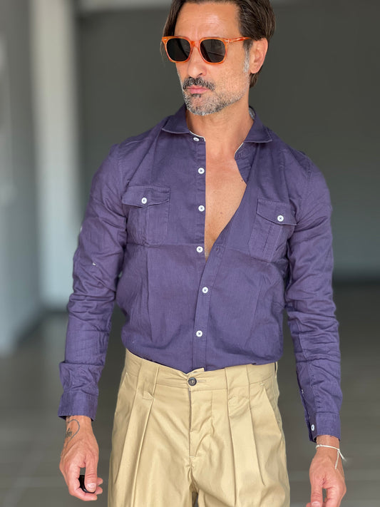 CAMICIA TEXANA BLU MISTO LINO