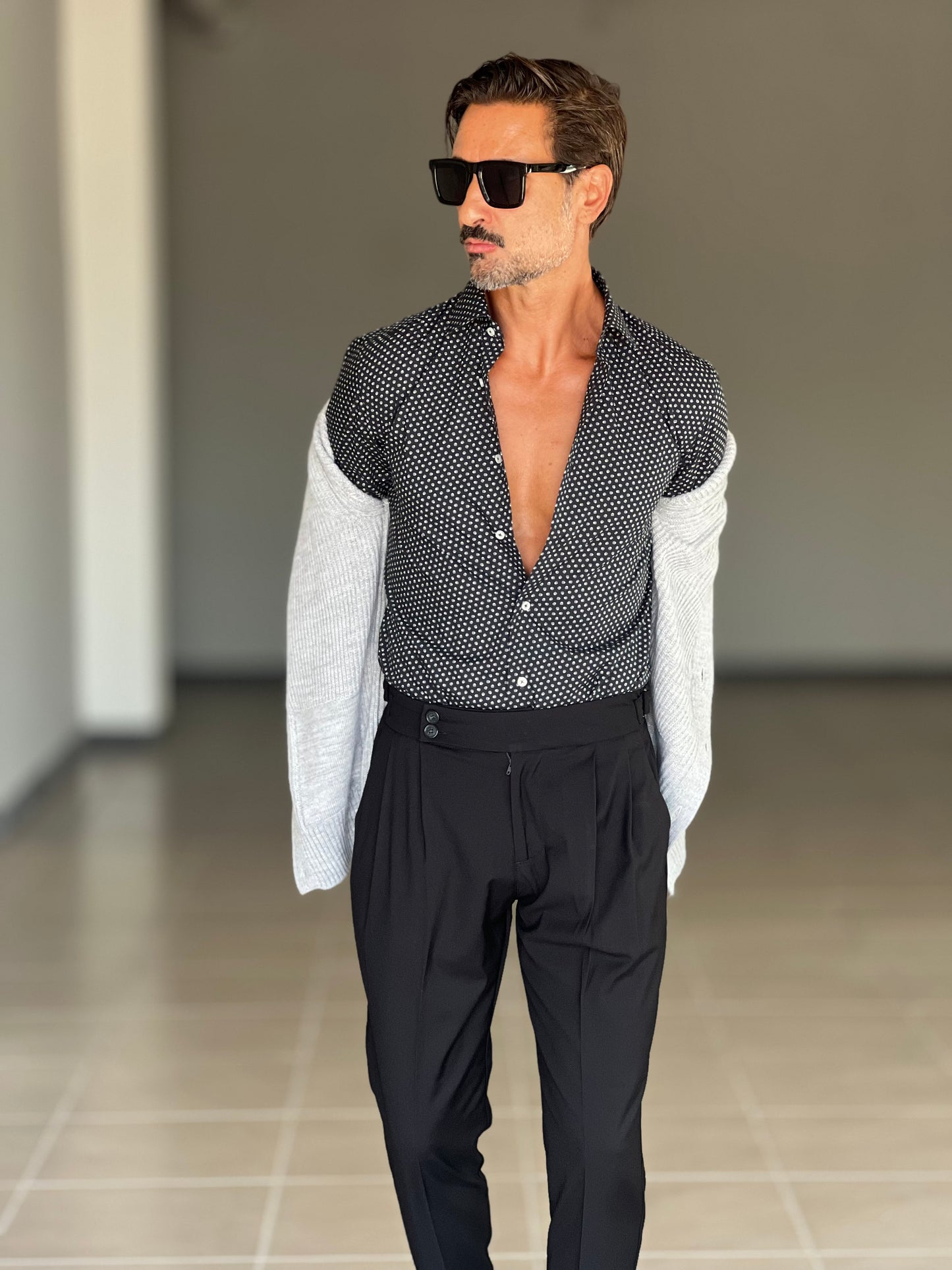 BLACK CHAIN VISCOSE TROUSERS