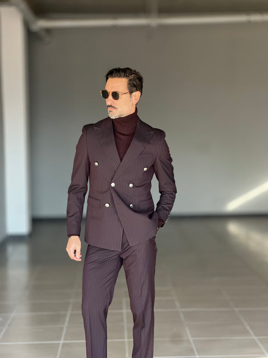 ABITO MORO / PRUGNA GESSATO DOPPIOPETTO BOTTONE METALLO VISCOSA E MISTI