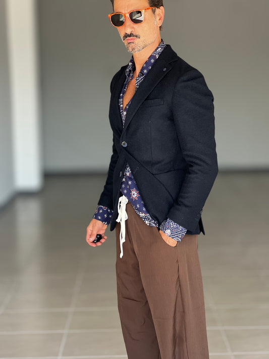 GIACCA LANA E MISTI BLU XAGON MONOPETTO